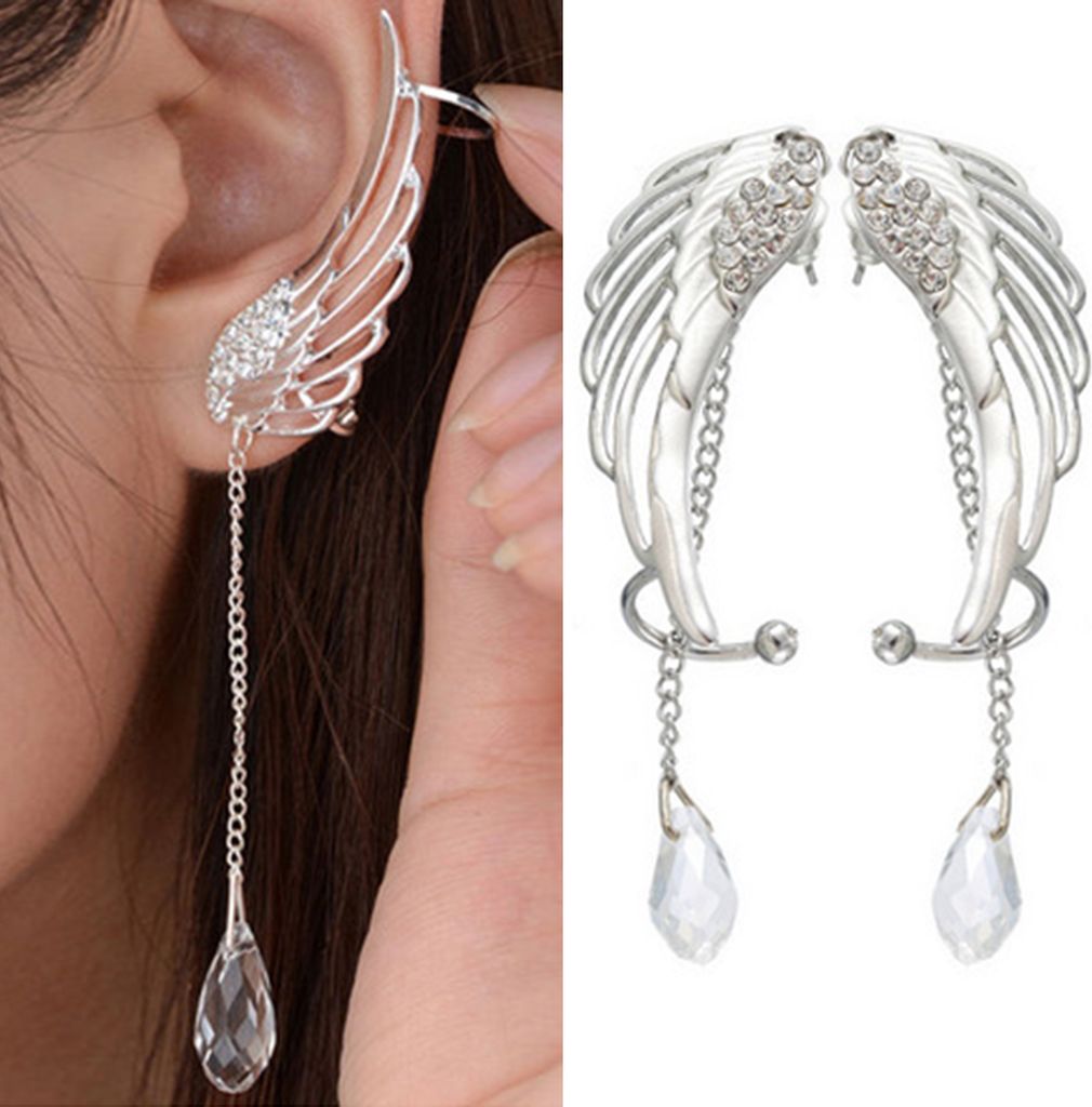 1 paar Frauen Ohrringe Glatte Faux Kristall Einfarbig Flügel Form Lange Quaste Hochzeit Ohrringe Weiblichen Schmuck