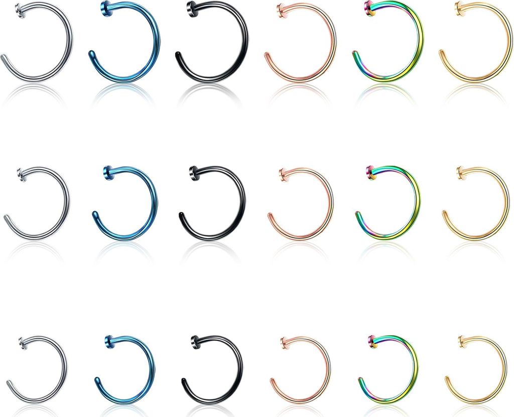 Fake Nasenringe Hoop Faux Open, 18 Stück 3 Größen Nasenring ohne Piercing, C-förmiger Nasenring ohne Stahl Nasenreifen Körperpiercing Schmuck ...