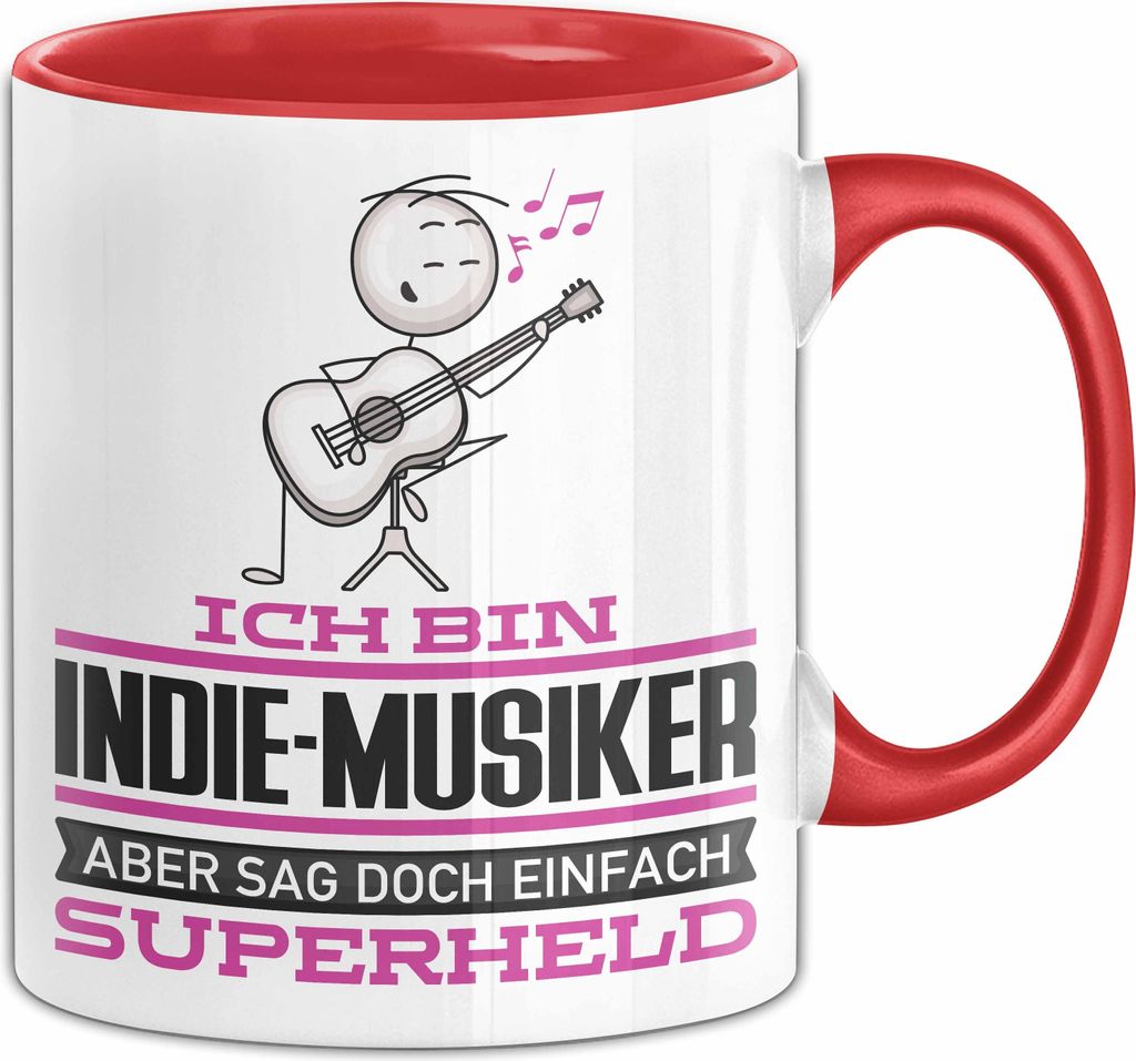 Indie-Musiker Geschenk Tasse Ich Bin Indie-Musiker Aber Sag Doch Einfach Superheld Lustige Geschenkdiee für Indie-Musiker Kaffee-Becher (Rot)