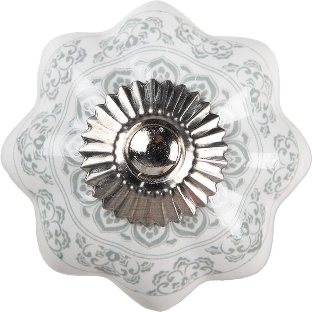 Clayre & Eef Türknauf Ø 4.5 cm Weiß Grau Keramik Blumen Produktbild 