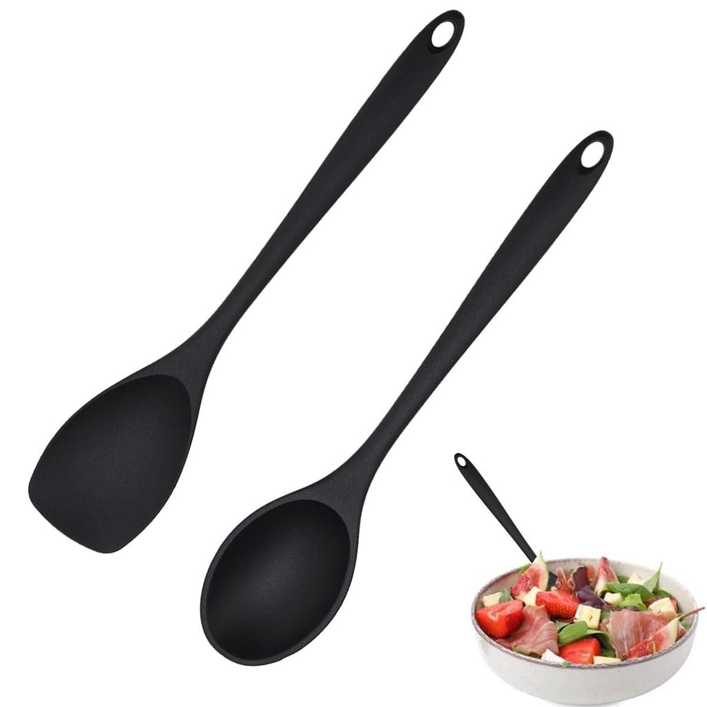2-teiliges Silikon-Spatel-/Kochlöffel-Set, hitzebeständig bis 315 °C, flexibel, nahtlos, Teigschaber, Suppenkelle, Spatel, Antihaftbeschichtung,...