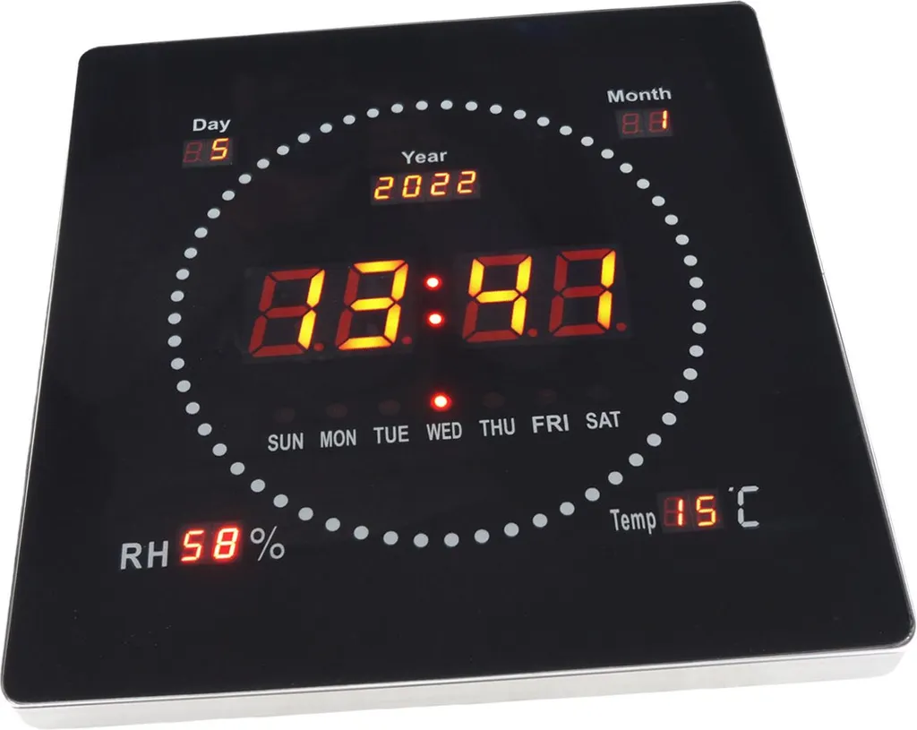 Horloge murale numérique lumineuse LED avec calendrier grand format XL - 6