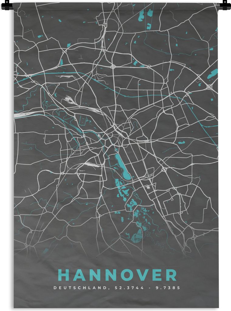 MuchoWow Wandteppich Wandbehang Blau - Deutschland - Karte - Stadtplan - Hannover 60x90 cm Tapisserie Dekoration Wandtuch - Foto-Teppich - Abwasc...