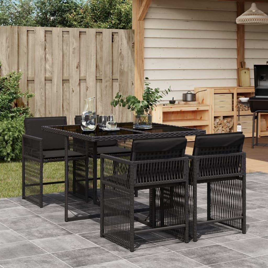 Möbel 5-tlg. Garten-Essgruppe mit Kissen Schwarz Poly Rattan - Loungegruppe 3211615