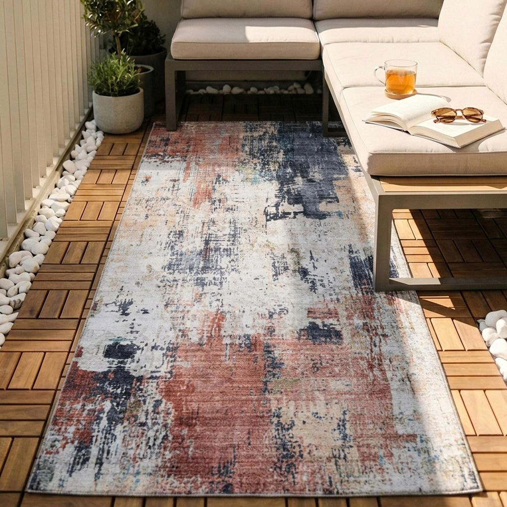 Volero - Waschbarer Läufer - Domingo Grunge Terra Creme - 80x300 cm - Wohnzimmer, Balkon, Garten / Terrasse, Flur - Industrielle, Modern