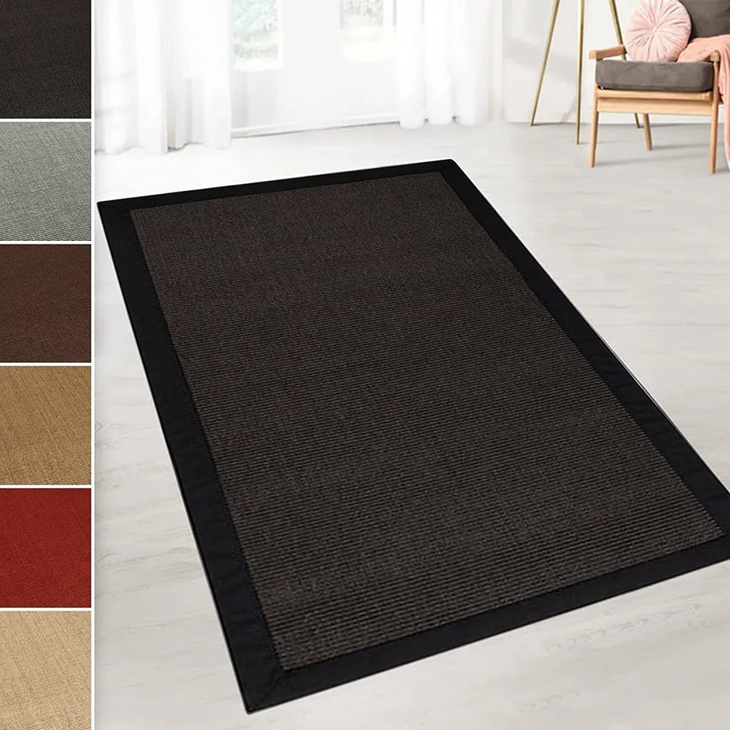 Tapis Amazonas noir en sisal avec bordure 200x290 cm - Qualité premium