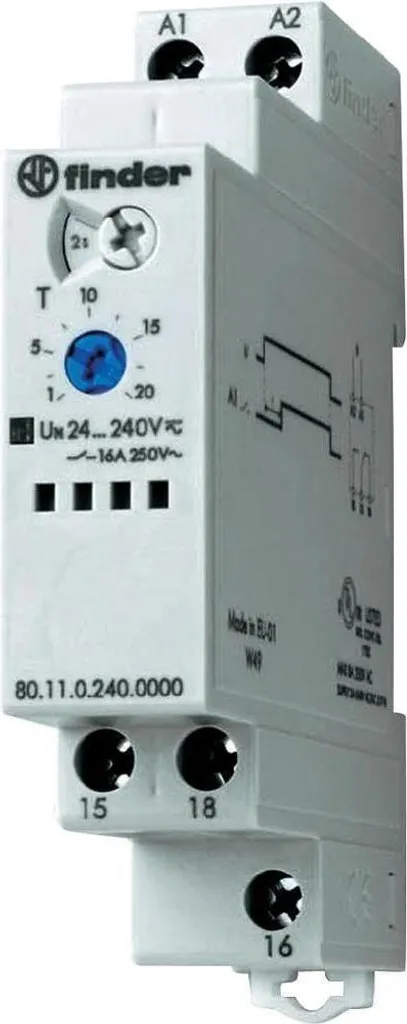 Relais temporisé modulaire Finder 8012823324661 pour rail DIN Gris