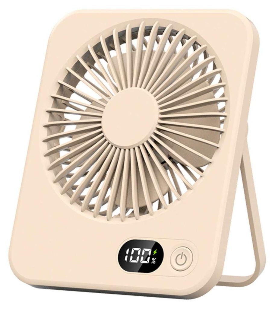 Zimilo Tragbarer Mini Ventilator mit 3 Windstufen, LED Digitalanzeige, Wiederaufladbarer Akku, zum Stellen und Hängen für Büro und Zuhause, Beige