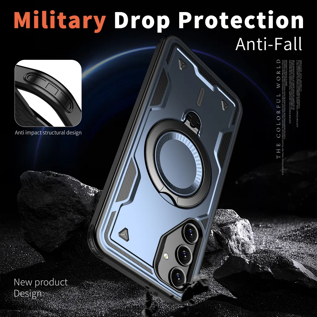 Custodia a doppio strato per Samsung Galaxy A05S, custodia protettiva militare magnetica con anello in metallo e supporto Blu - 5