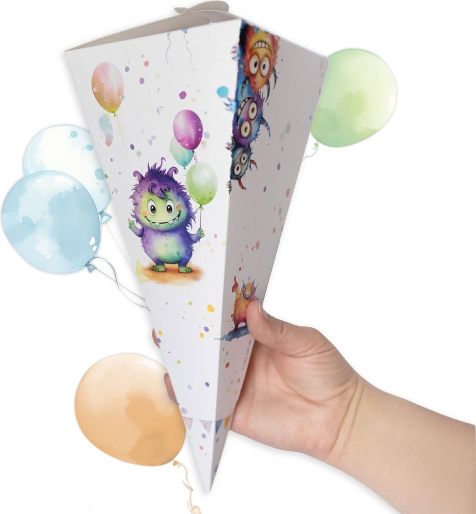 Mini Schultüte für Geschwister Monster Design, Ideale Zuckertüte Jungen oder Mädchen, perfekt für Süßigkeiten | Kleine Schultüte für Schwe...