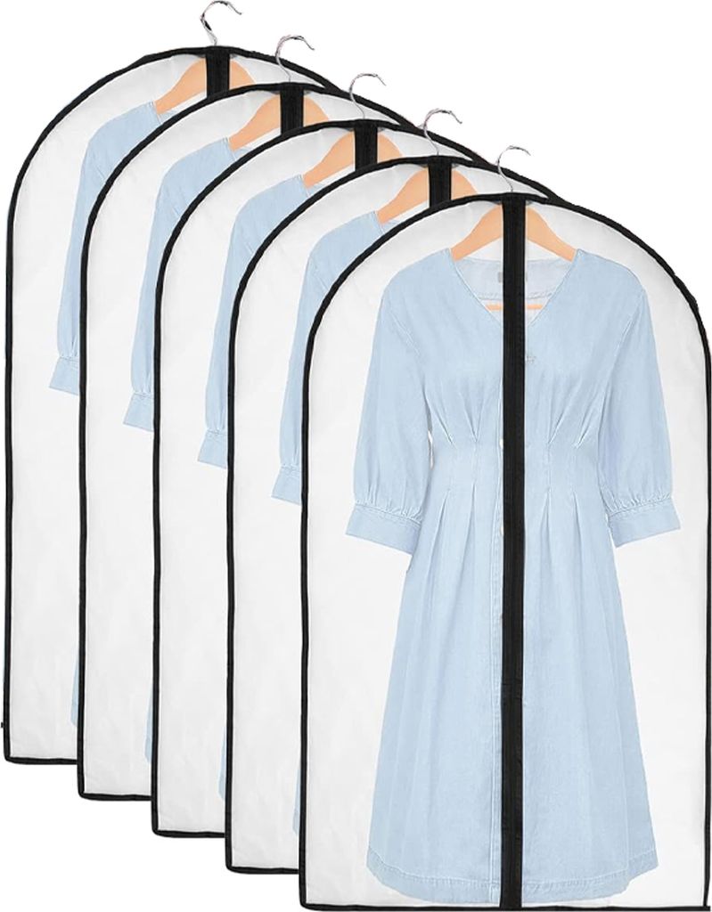 Transparente Kleidersack Kleiderhüllen Abdeckung mit Reißverschluss, Kleiderschutzhüllen Jacke Mantel Kleider Abendkleider,(Transparent+Schwar...