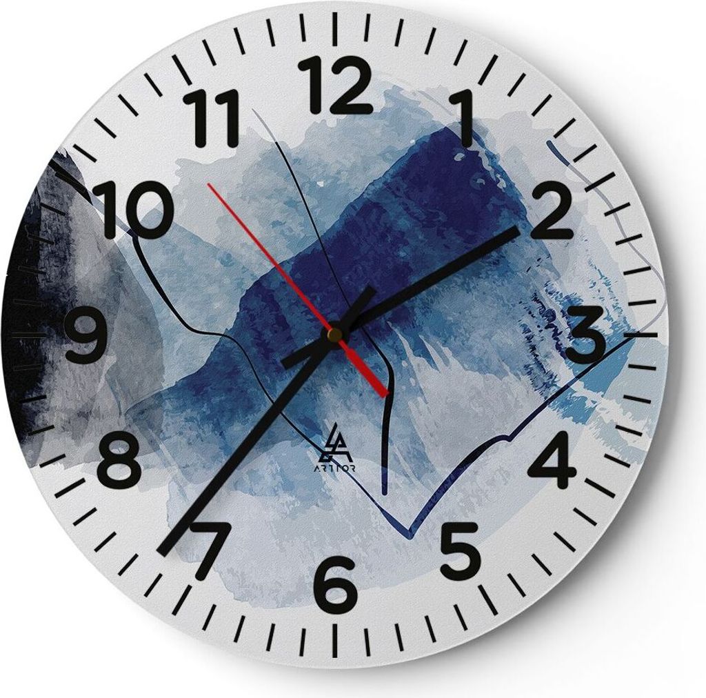 Wanduhr - Rund - Glasuhr - Blau Schwarz Abstraktion - 40x40cm - Schleichendes Uhrwerk - Lautlos - zum Aufhängen bereit - Dekoration Modern - Wandd...