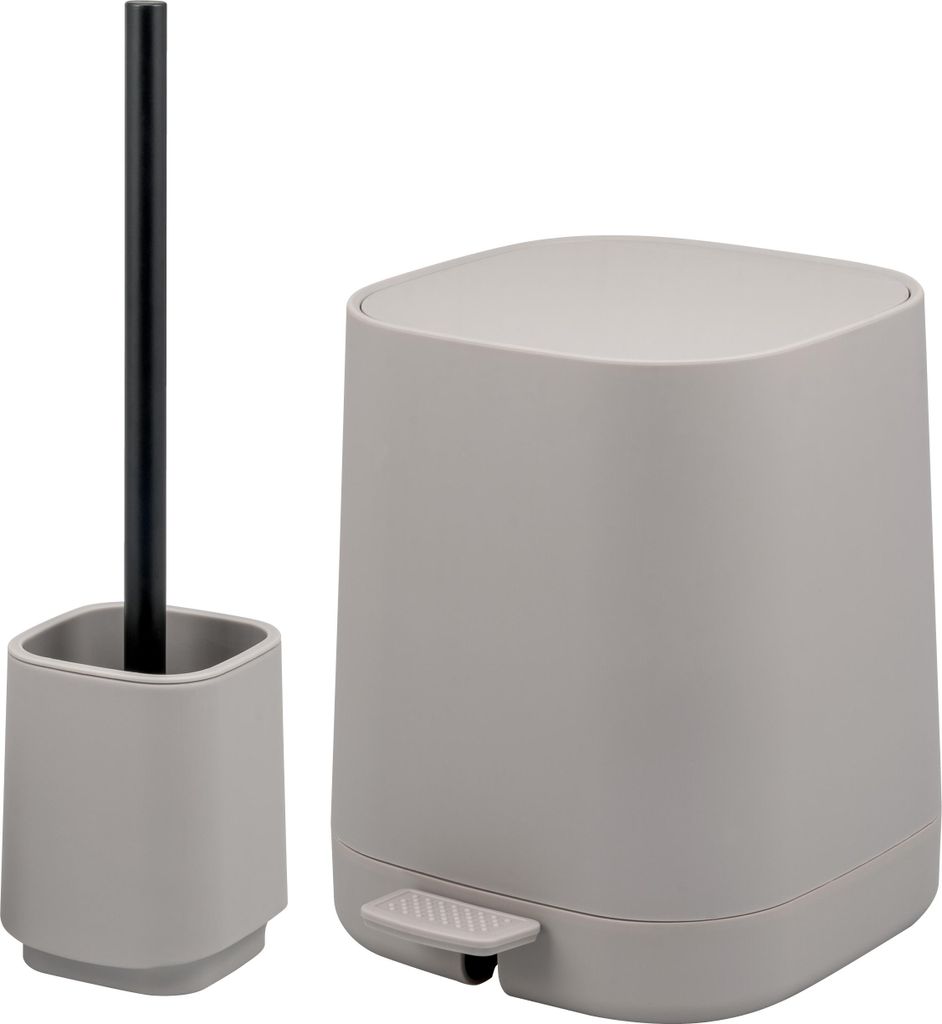 eluno Bad-Set VALONA 2tlg. mit Kosmetikeimer 4,5 Liter und WC-Garnitur aus Kunststoff in Taupe