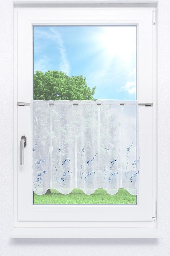 Scheibengardine Lysel - Blümchenranken (Bx H) 112cm * 50cm Blau/Himmelblau