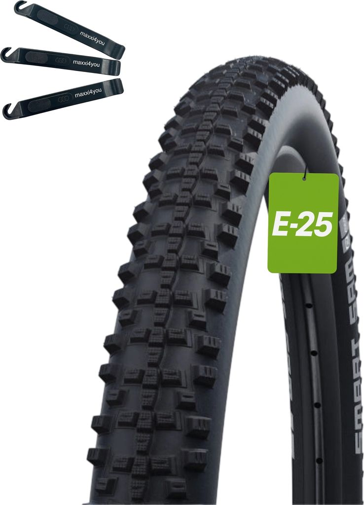 1 x Schwalbe Smart Sam ADDIX Performance Line Fahrradreifen Schwarz/Reflex 65-584 (27.5 x 2.60) inkl. maxxi4you Reifenheber