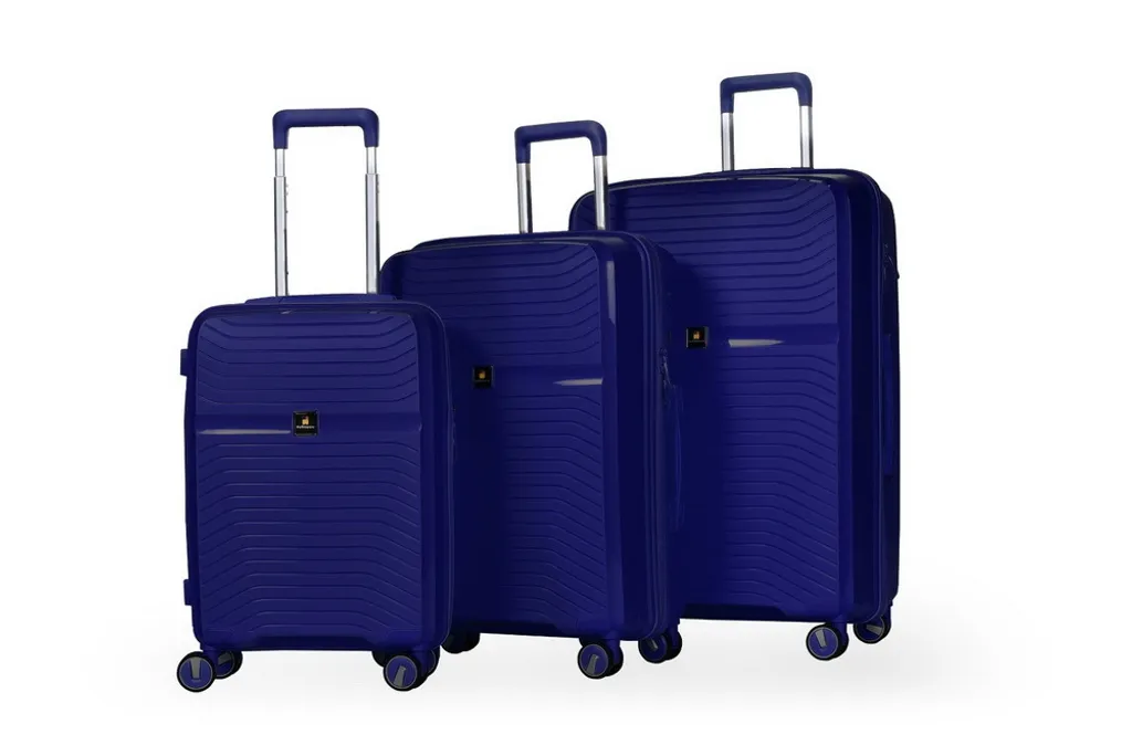 Lot de valises rigides 4 roues doubles pour voyage et vacances bleu