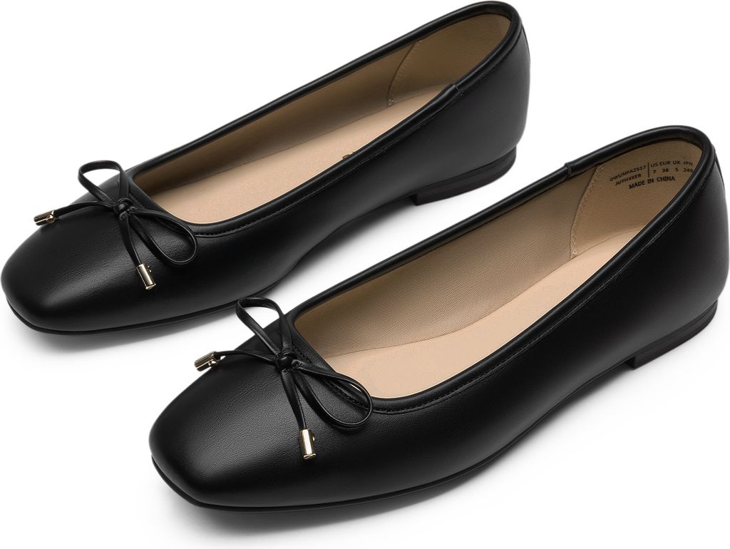 DREAM PAIRS Damen Ballerinas Damen Flats Square Toe Ballet Flats Bequeme Casual Ballerina Flats Abendschuhe mit Schleife Geeignet,Farbe: SCHWARZ, G...