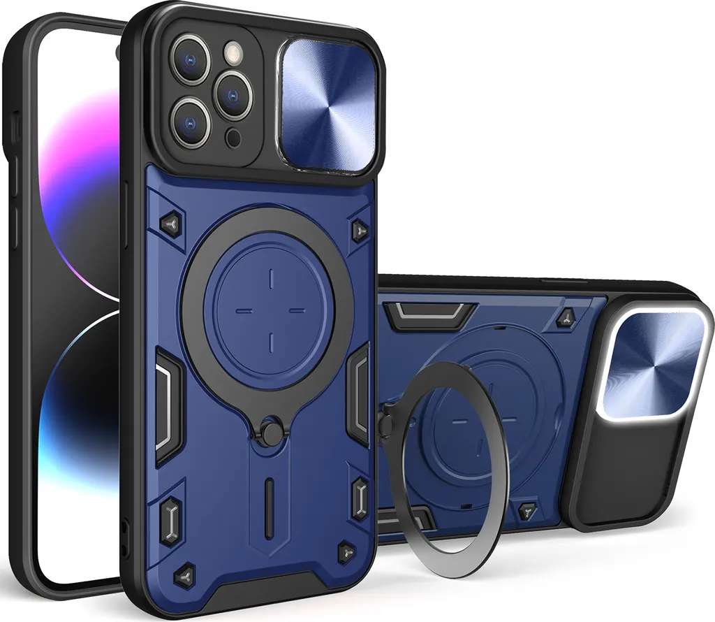 Cover iPhone 12 Pro Max Rugged Blu con Cavalletto e Slide Camera