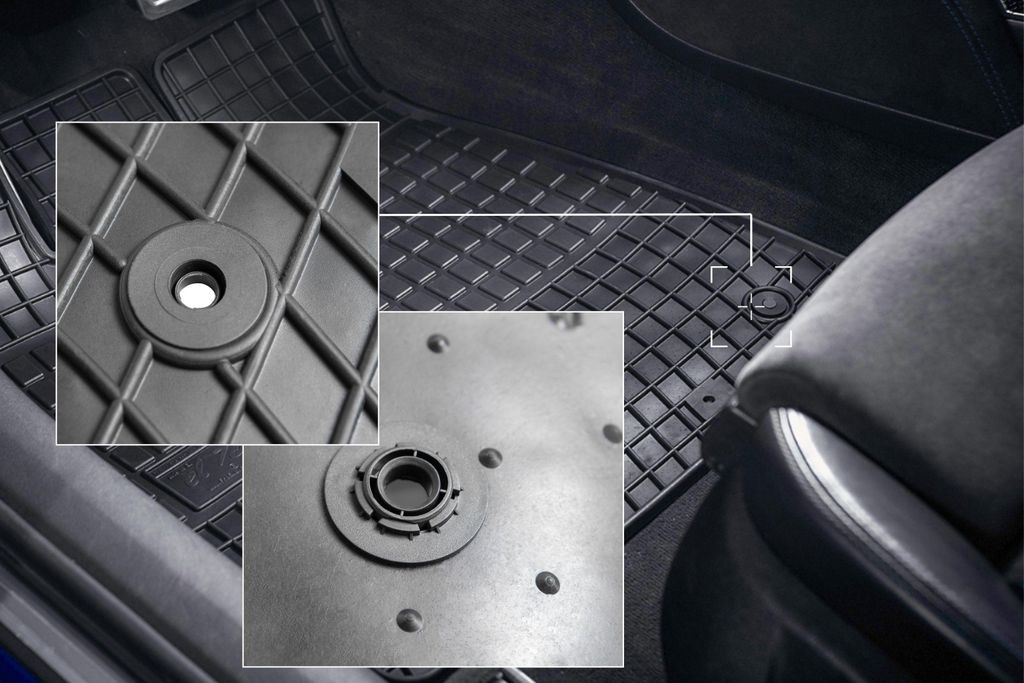 Gummifußmatten passend für Peugeot Traveller (Lieferwagen 2 Reihen, Bj. 2016-) – schwarz, passgenau, mit Befestigungen set 6 Stk. - Gummi-Auto...