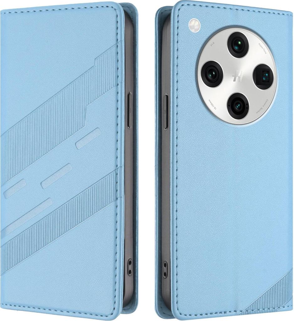 Hülle für Oppo Find X8 Pro - Phonesta Embossed Lines Book Wallet Klapphülle - Hellblau
