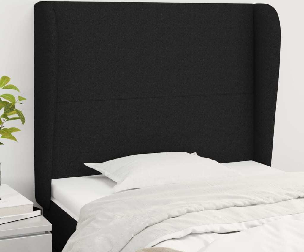vidaXL Kopfteil mit Ohren Schwarz 103x23x118/128 cm Stoff - Kopfteil - Kopfteile - Bett-Kopfteil - Bettkopfteil