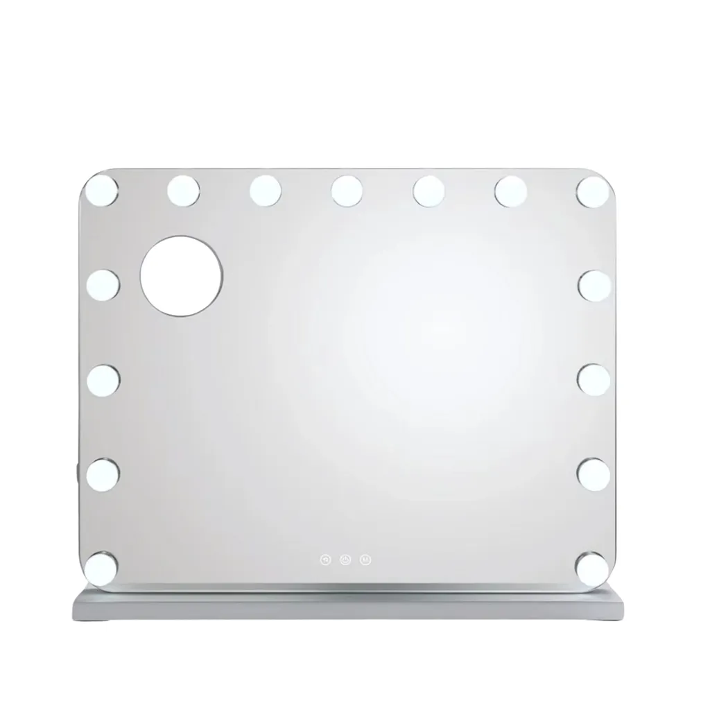 Miroir de coiffeuse professionnel blanc pour un maquillage précis et net