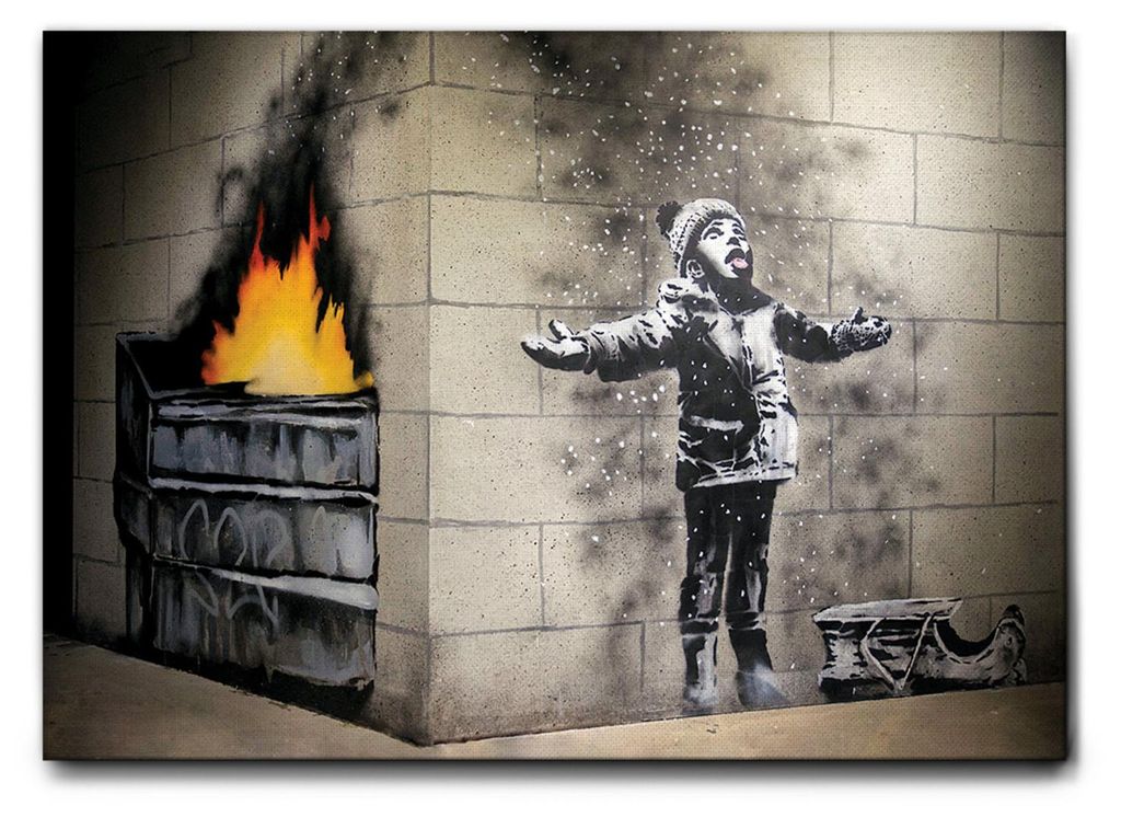 Giallobus - Das Kind und der Schnee - Banksy - 140L x 100B cm - Bild - Leinwand mit Standardrahmen