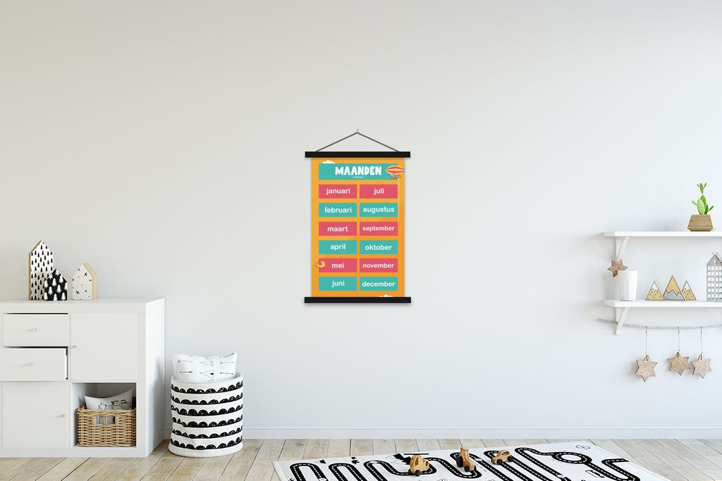 MuchoWow Textilposter Kinderzimmer - Monate - Bildung - Mädchen - Kinder - Kind - Kindheit 60x90 cm mit schwarzem Rahmen - Poster Wohnzimmer