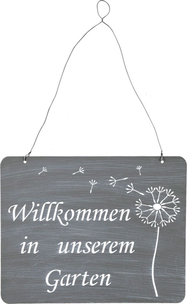 Schild Willkommen Im Garten 31x25cm Deko Grau Pusteblume Eisen Wandbild