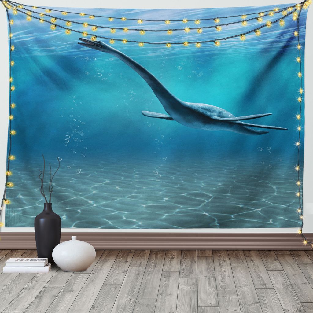 ABAKUHAUS Blau Wandteppich, Aquatic Dinosaurier, Wohnzimmer Schlafzimmer Wandtuch Seidiges Satin Wandteppich, 150 x 100 cm, Blau