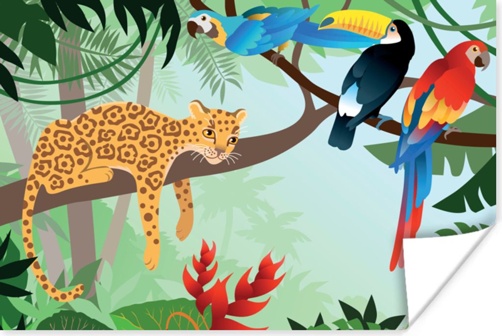 MuchoWow Poster Dschungeltiere - Tukan - Jungen - Mädchen - Leopard 120x80 cm - Bilder