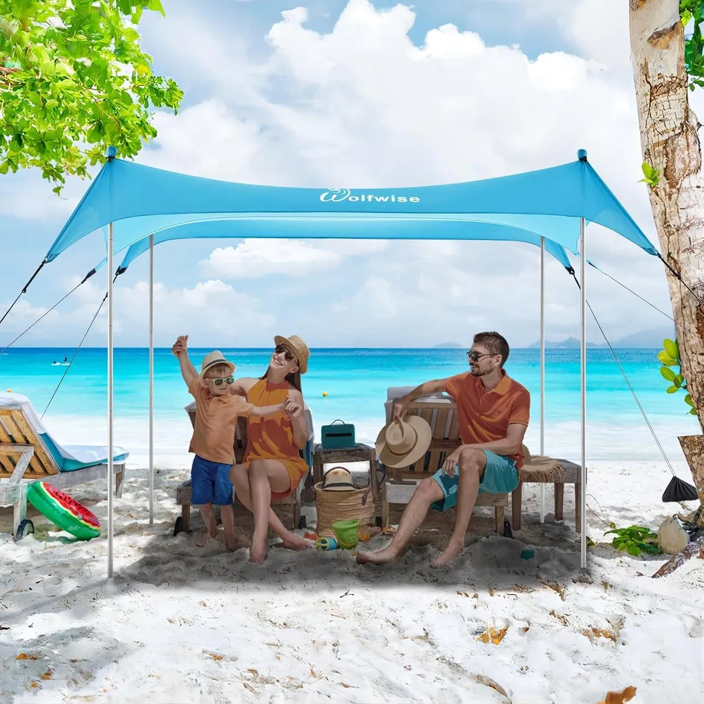 Tente de plage résistante au vent WolfWise - Toile UPF50+ 2,3 m bleue