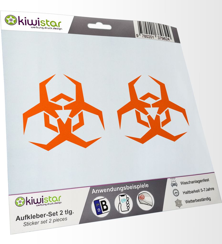 Kiwistar - 2x Kennzeichenaufkleber - orange - 21 mm Malware Hazard Aufkleber für Auto, Laptop, Fahrrad, LKW, Motorrad Mehrfarbig JDM Decal Racing