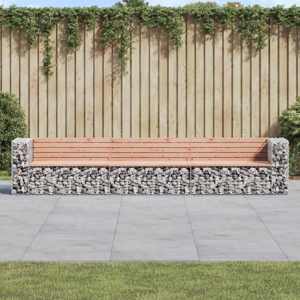 The Living Store Gartenbank aus Gabionen 347x71x65,5 cm Massivholz Douglasie