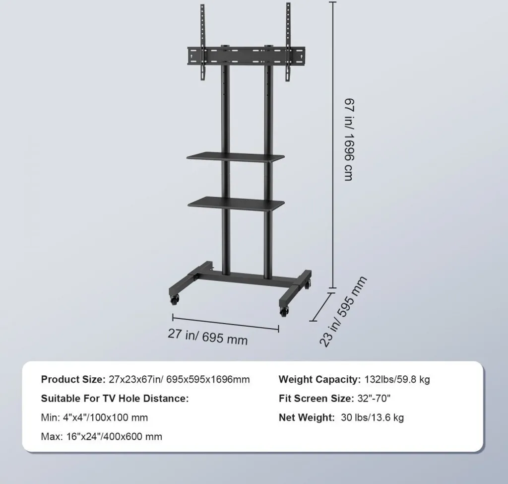 Support TV mobile avec plateau réglable et roulettes multidirectionnelles - 7
