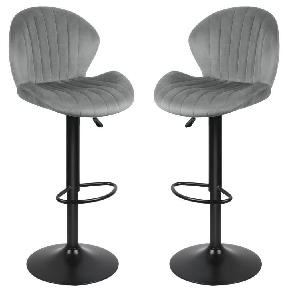 Barhocker - Minimalistisch modern - Höhenverstellbar - Drehbar 360° - Mit Rückenlehne und Fußstütze - Atmungsaktive Sitzfläche - Grau