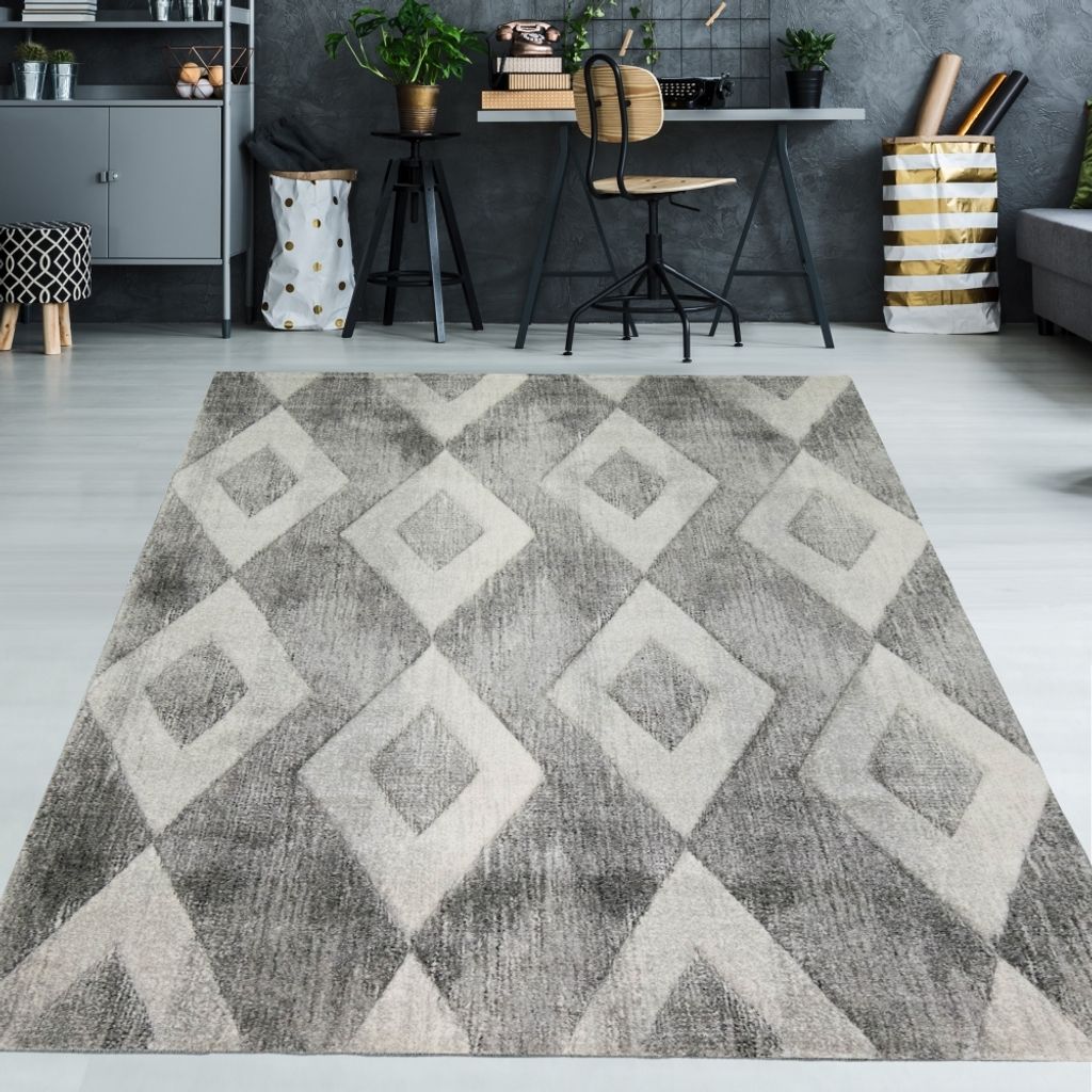 Abstrakter Teppich mit Rautenformen in creme-grau Größe - 240 x 340 cm