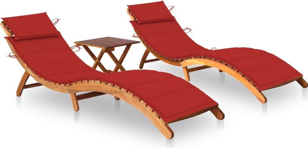 "im Angebot" Sonnenliegen 2 Stk. - möbel für den Garten - mit Tisch und Auflagen Massivholz Akazie - Gartenliegen CC3105