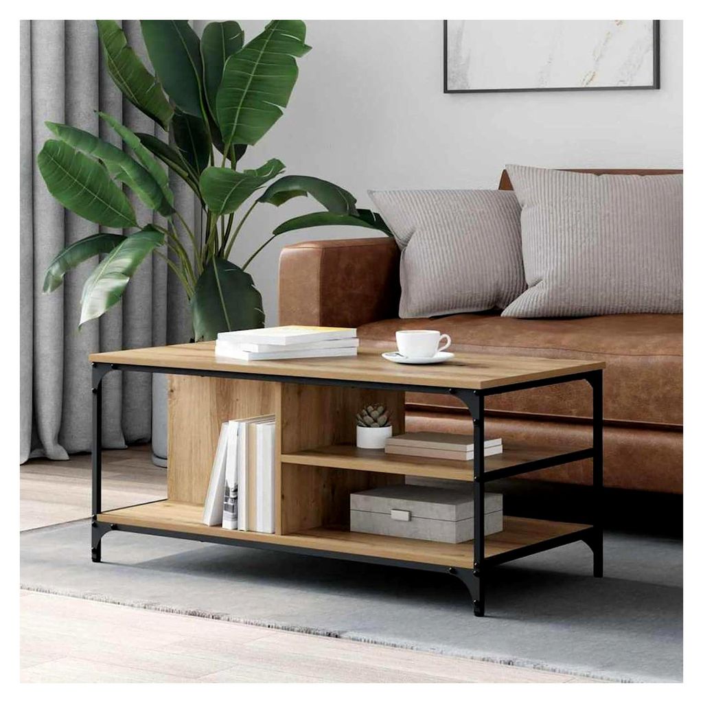 Couchtisch Artisan-Eiche 100 x 50 x 45 cm Holzwerkstoff, Beistelltisch für Wohnzimmer, Sofa, Balkon und Büro