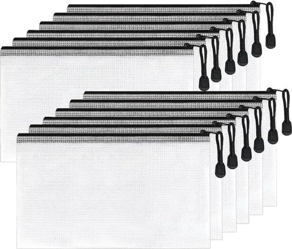 Pochette transparente A5 en filet pour documents avec zip renforcé