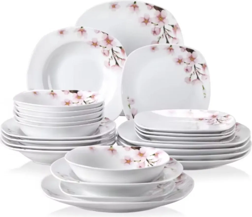 Servizio da tavola Diamond - 6 persone - 24 pezzi - Ceramica - Piatti da portata - Piatti piccoli - Presentazione colorata