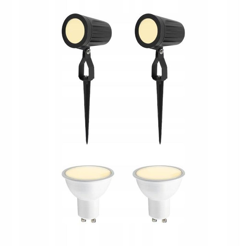 2er-Set | GU10-Gartenspot zum Einstecken, IP65, schwarz, Aluminium, OPTIC-G | HOROZ + FARI-Glühbirne 3000K 5,5W GU10 EDO777461