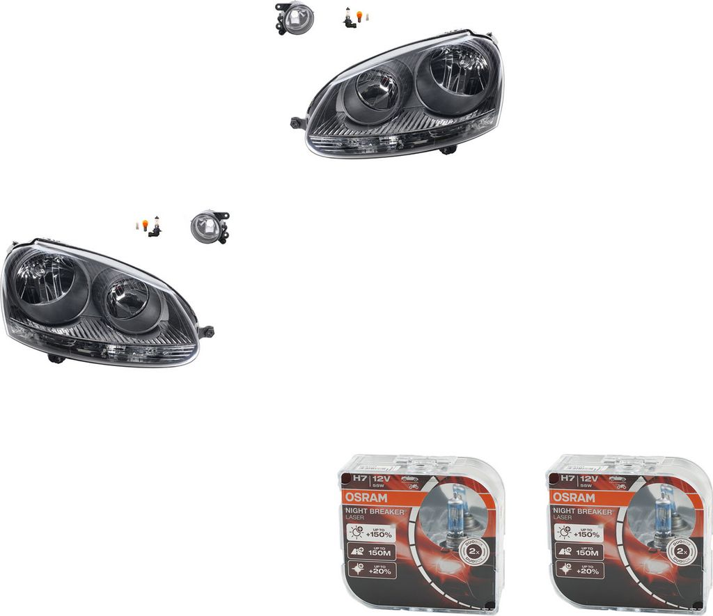 Johns, Scheinwerfer Satz + Osram Night Breaker Laser passend für VW Golf V 1K 5M 03-09 1K6941005C 1K6941005D 1K6941005M 1K6941005A 1K6941029C 1K69...
