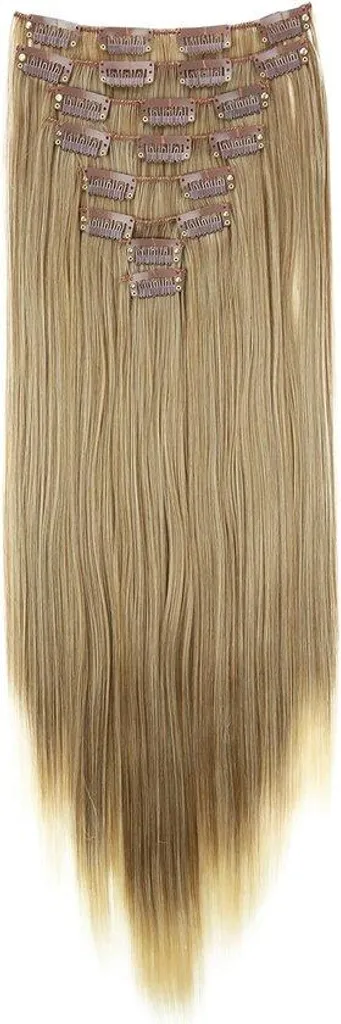 Kit 8 Pièces Extensions Cheveux Lisses 50 cm Blond Foncé Multi-Bandes