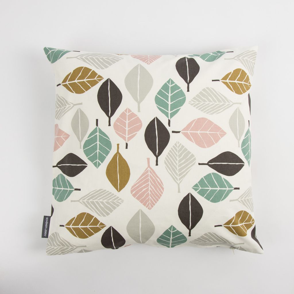 Schöner Leben Kissenhülle Blätter weiß petrol rosa 50x50cm