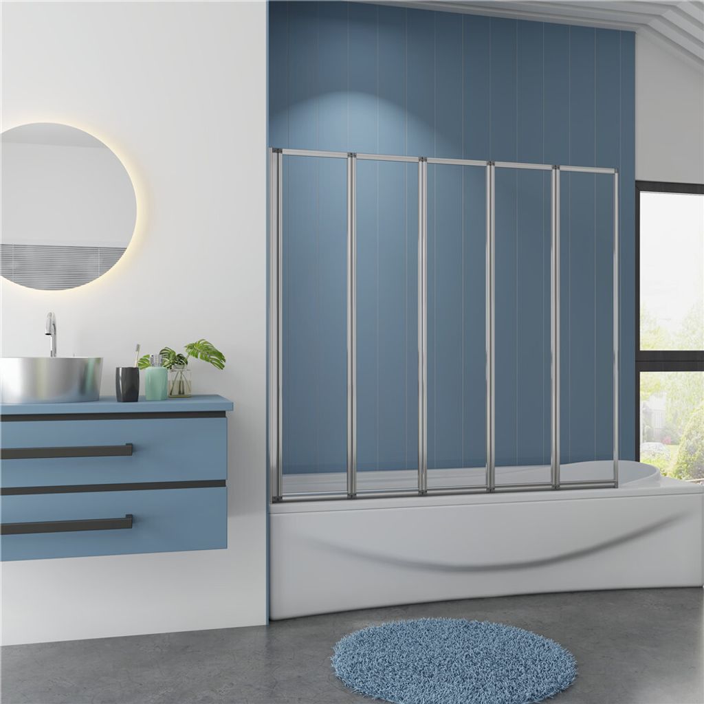 5-ftg.Faltwand Badewanne 120x140 cm Badewannenaufsatz Produktbild 