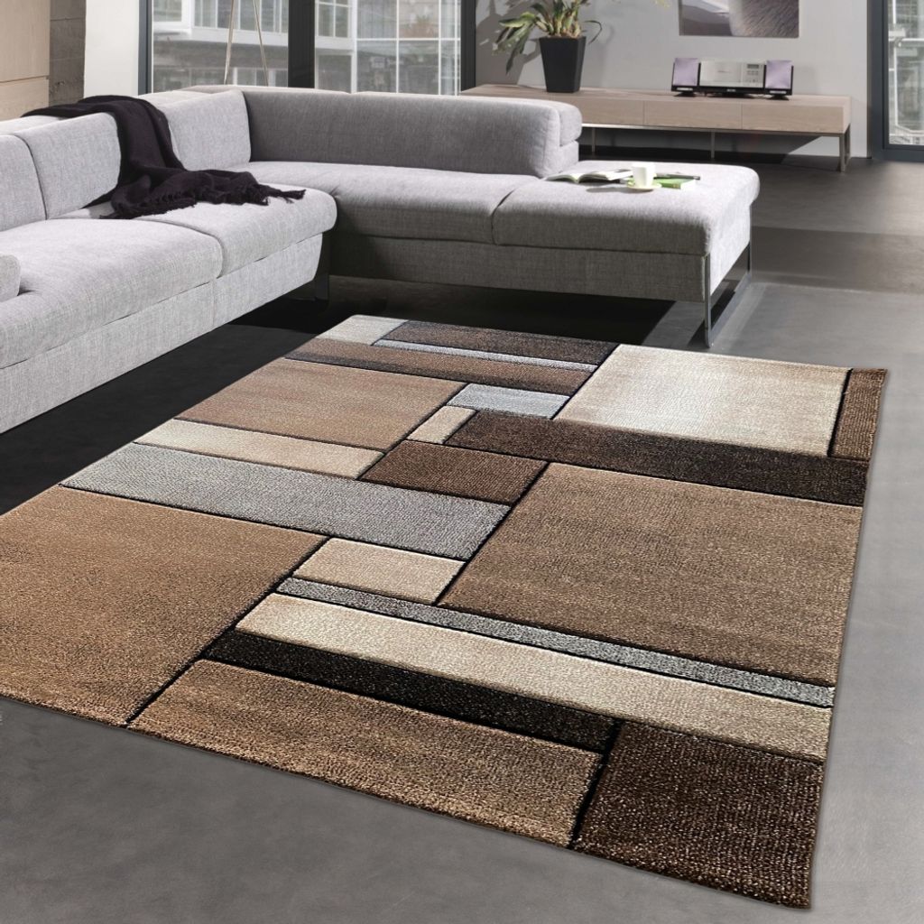 Modern abstrakter Designerteppich mit Rechtecken in beige Größe - 120 x 170 cm