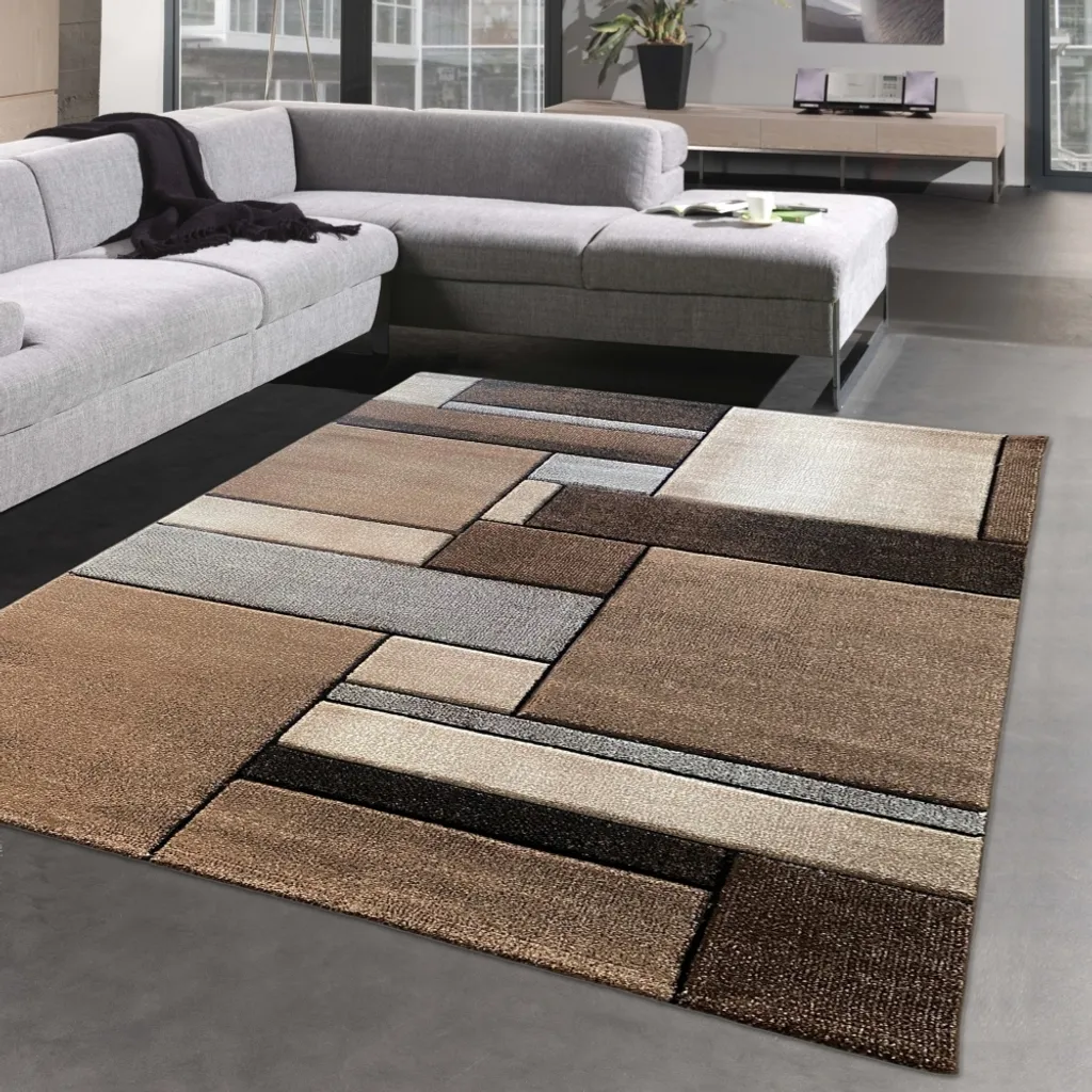 Tapis moderne beige anti-tache et facile d'entretien en 120 x 170 cm