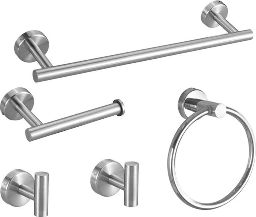 INF Edelstahl Bad Accessoires Set, 5-teilig, Bohren erforderlich Silber