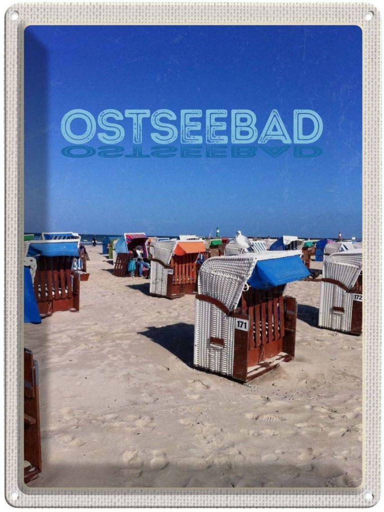 vianmo Blechschild 40x30 cm Ostseebad Deutschland Strandkorb Meer Bildmotiv Reisemotiv Abenteuer Reisen Urlaub